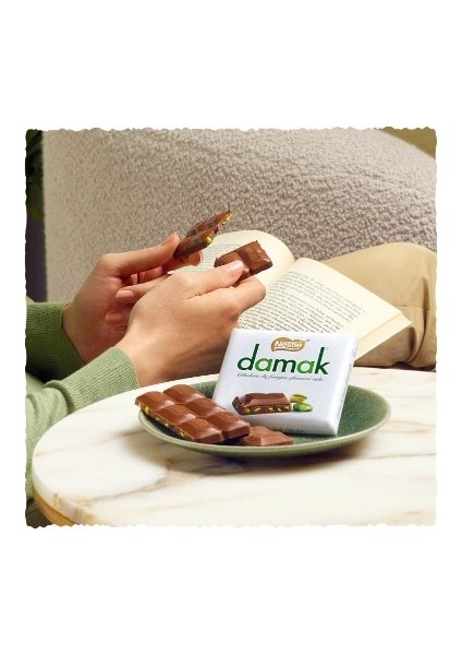 Damak Antep Fıstıklı Sütlü Kare Çikolata 6'lı Paket 6 x 60 gr