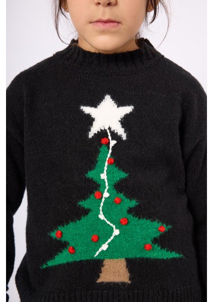 Happy Times Çam Ağacı Desenli Çocuk Yılbaşı Kazağı - Siyah/yeşil modelleri