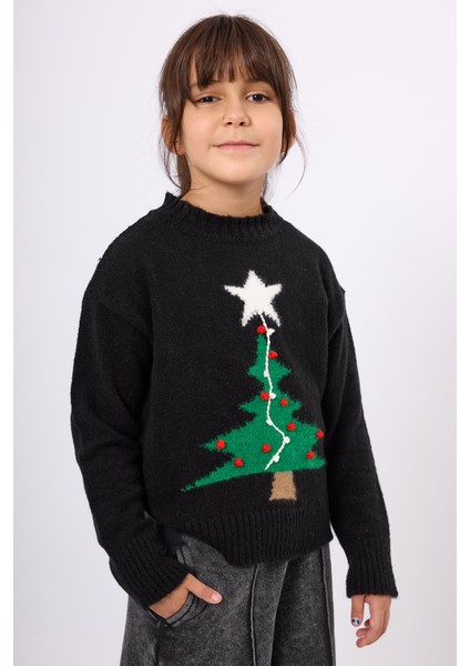 Happy Times Çam Ağacı Desenli Çocuk Yılbaşı Kazağı - Siyah/yeşil fırsatları