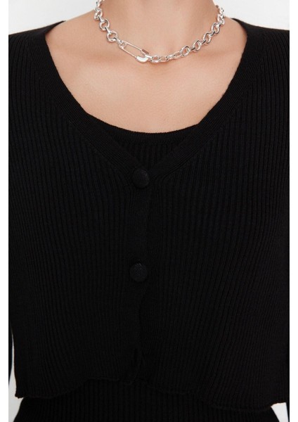 Moda Slim Casual Günlük Fitilli Triko V Yaka Uzun Kol Bodycone Midi Boy Elbise
