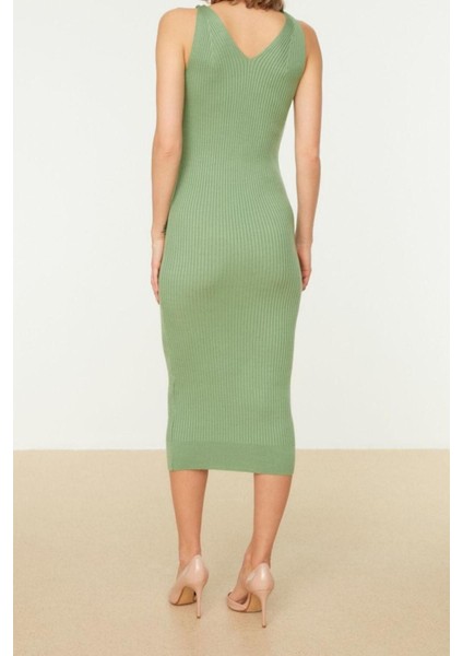 Moda Slim Casual Günlük Tek Plaka Triko V Yaka Kolsuz Kol Bodycone Midi Boy Elbise indirimleri