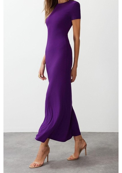 Moda Slim Casual Günlük Kalın Sandy Örme Bisiklet Yaka Kısa Kol Bodycone Maxi Boy Elbise fiyatları