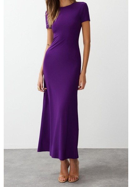 Moda Slim Casual Günlük Kalın Sandy Örme Bisiklet Yaka Kısa Kol Bodycone Maxi Boy Elbise modelleri