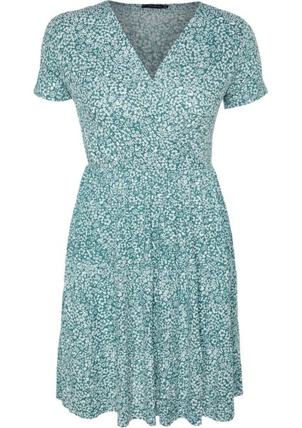 Moda Slim Casual Günlük Bürümcük Örme Kruvaze Kısa Kol Skater Mini Boy Büyük Beden Elbise