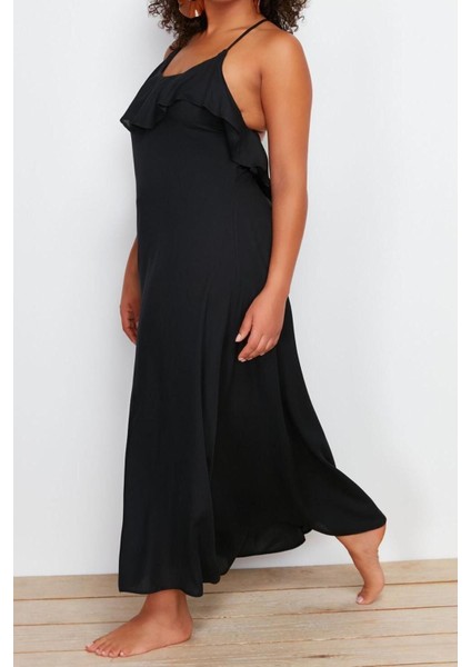 Moda Rahat Plaj Günlük Shally Dokuma V Yaka Askılı Kol Basic Maxi Boy Büyük Beden Elbise fiyatları