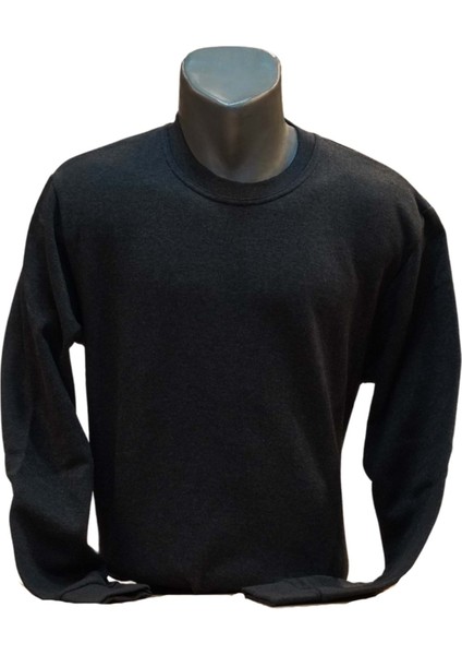 Sıfır Yaka Uzun Kol Sweat - Füme - L