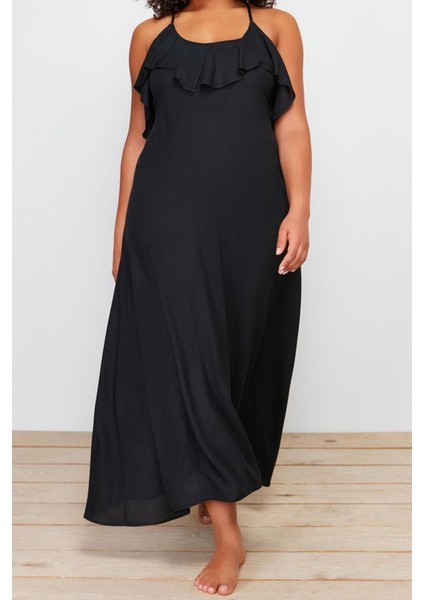 Moda Rahat Plaj Günlük Shally Dokuma V Yaka Askılı Kol Basic Maxi Boy Büyük Beden Elbise modelleri