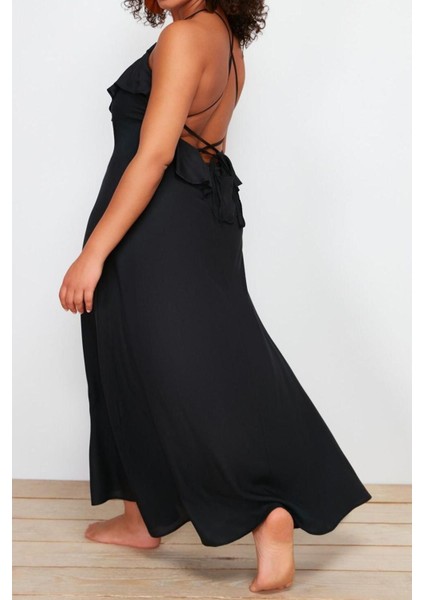 Moda Rahat Plaj Günlük Shally Dokuma V Yaka Askılı Kol Basic Maxi Boy Büyük Beden Elbise fırsatları