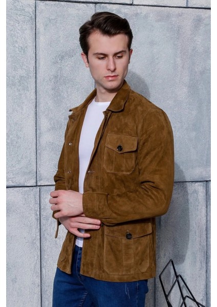 Erkek Safari Düğmeli Hakiki Deri Taba Süet Ceket fırsatları