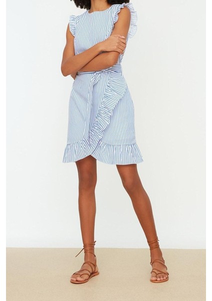 Moda Regular Casual Günlük Poplin Dokuma Bisiklet Yaka Kolsuz Kol A-Line Mini Boy Elbise