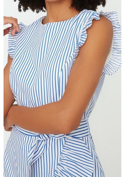 Moda Regular Casual Günlük Poplin Dokuma Bisiklet Yaka Kolsuz Kol A-Line Mini Boy Elbise