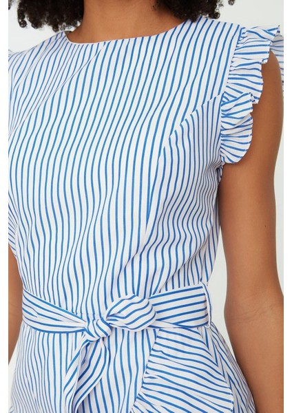Moda Regular Casual Günlük Poplin Dokuma Bisiklet Yaka Kolsuz Kol A-Line Mini Boy Elbise