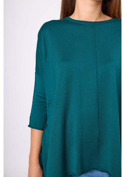 Helion Bol Kesim Kadin Triko Kazak - Koyu Yeşil fırsatları