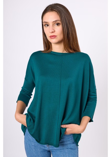 Helion Bol Kesim Kadin Triko Kazak - Koyu Yeşil indirimleri