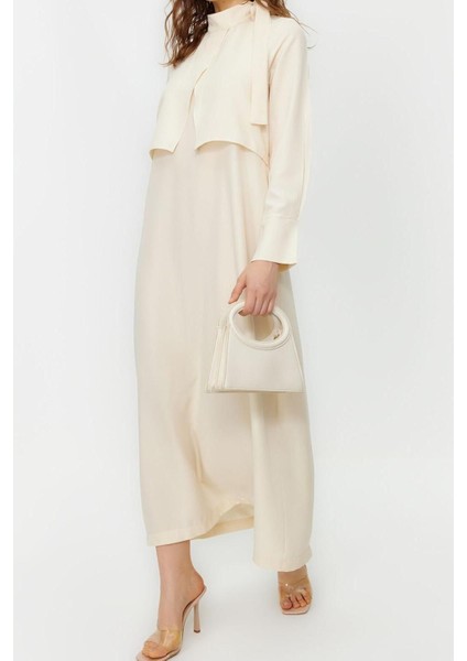 Moda Regular Günlük Terryviskon Dokuma Boyundan Bağlamalı Uzun Kol A-Line Maxi Boy Tesettür Elbise fiyatları