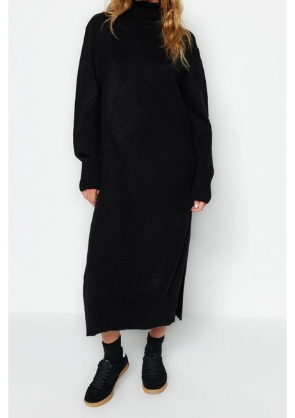 Moda Oversize Casual Günlük Dolu Iğne Triko Balıkçı Yaka Uzun Kol Shift Midi Boy Elbise fiyatları