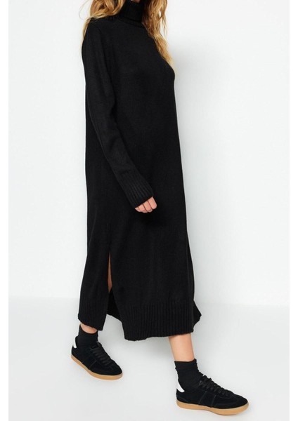 Moda Oversize Casual Günlük Dolu Iğne Triko Balıkçı Yaka Uzun Kol Shift Midi Boy Elbise fırsatları