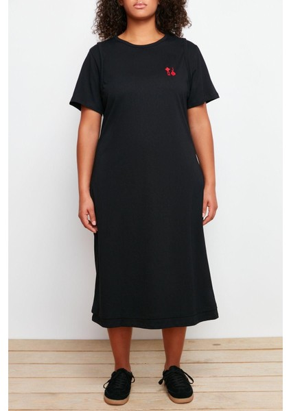 Moda Fit Casual Günlük Süprem Örme Bisiklet Yaka Kısa Kol T-Shirt Elbise Midi Boy Büyük Beden Elbise