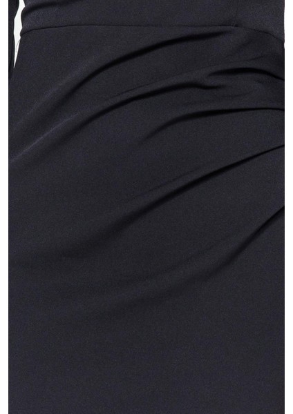 Moda Fit Mezuniyet Balo Finike Dokuma Asimetrik Yaka Uzun Kol Bodycone Mini Elbise indirimleri