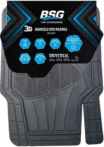 Universal 3D Havuzlu Siyah 5 Parça Tüm Araçlara Uyumlu Paspas