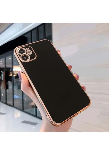 Soft Store TR Apple iPhone 11 Uyumlu Kenarları Gold Kaplamalı Canlı Renkli Siyah Silikon Kılıf