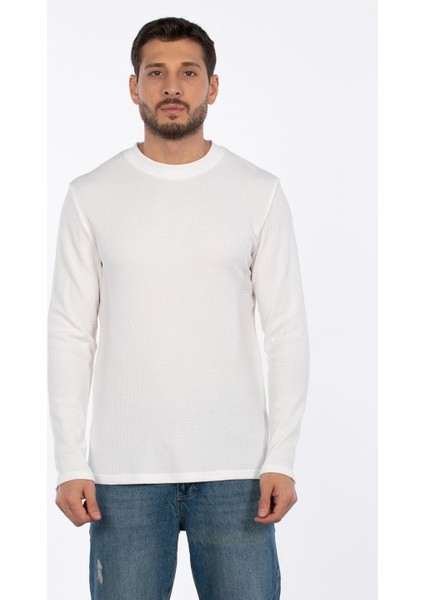 Bisiklet Yaka Waffal Sweatshirt - Ekru