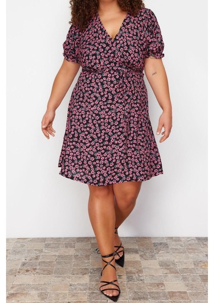 Moda Fit Casual Günlük Shally Dokuma V Yaka Kısa Kol A-Line Mini Boy Büyük Beden Elbise modelleri