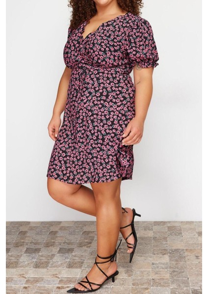 Moda Fit Casual Günlük Shally Dokuma V Yaka Kısa Kol A-Line Mini Boy Büyük Beden Elbise fırsatları