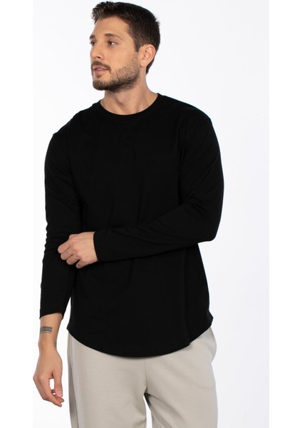 Bisiklet Yaka Uzun Kol T-Shirt - Siyah