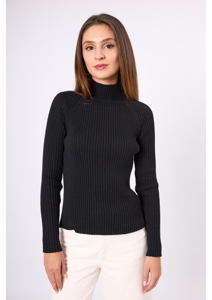 Britta Rib Örgü Fit Kalıp Kadın Triko Kazak - Siyah fiyatları