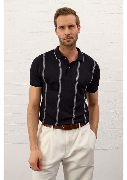 Erkek Slim-Fit Kalıp Polo Yaka Ince Triko T-Shirt Koyu Lacivert - 5012DNGR fiyatları
