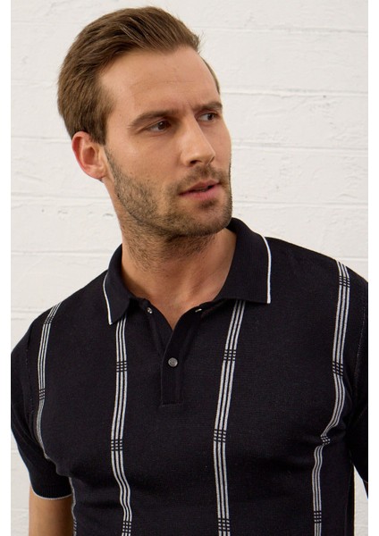 Erkek Slim-Fit Kalıp Polo Yaka Ince Triko T-Shirt Koyu Lacivert - 5012DNGR modelleri