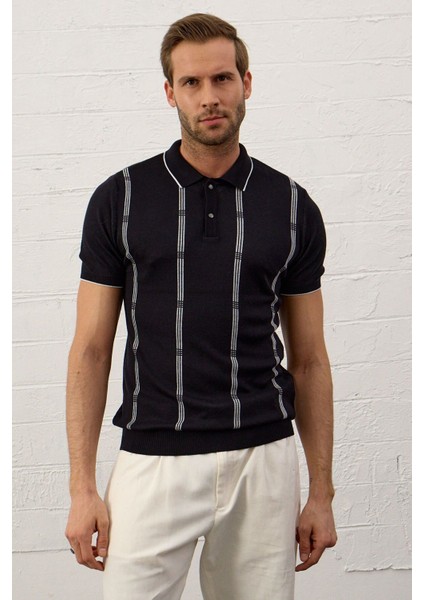 Erkek Slim-Fit Kalıp Polo Yaka Ince Triko T-Shirt Koyu Lacivert - 5012DNGR fırsatları