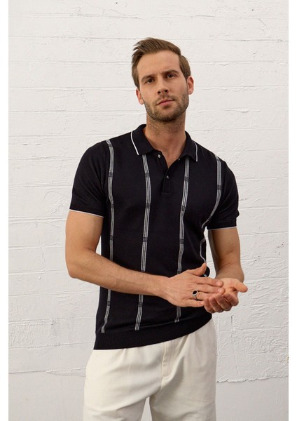 Erkek Slim-Fit Kalıp Polo Yaka Ince Triko T-Shirt Koyu Lacivert - 5012DNGR indirimleri