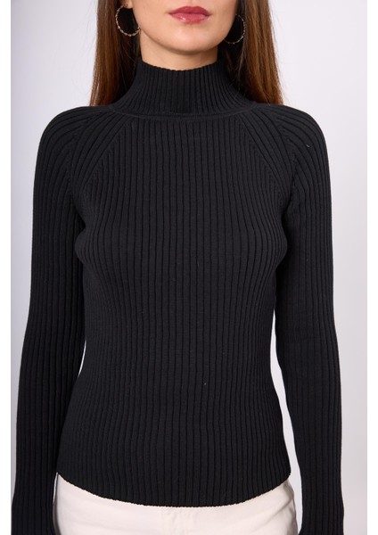 Britta Rib Örgü Fit Kalıp Kadın Triko Kazak - Siyah modelleri