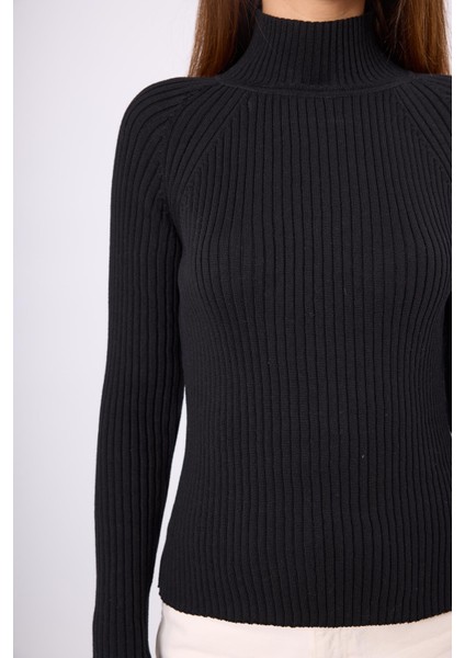 Britta Rib Örgü Fit Kalıp Kadın Triko Kazak - Siyah fırsatları