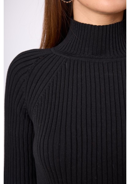 Britta Rib Örgü Fit Kalıp Kadın Triko Kazak - Siyah indirimleri