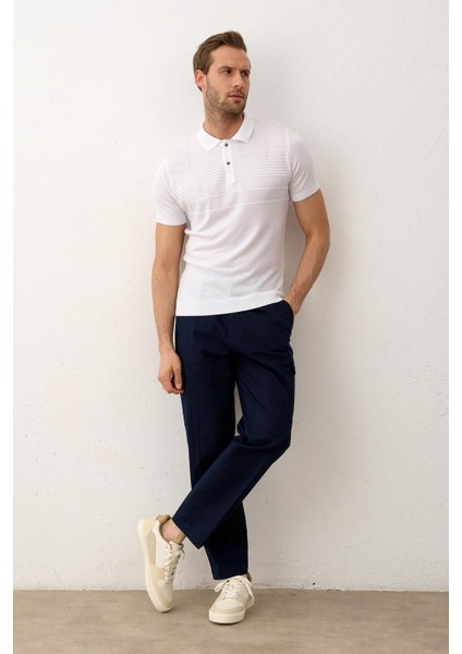 Erkek Çizgi Desenli Slim-Fit Kalıp Polo Yaka Yazlık Triko T-Shirt Beyaz - 5003DNGR indirimleri