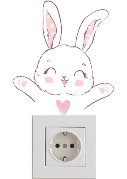 Sevimli Minik Tavşan Çocuk Odası Priz Sticker Duvar Sticker Seti