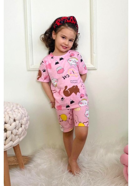 Kız Çocuk Pamuklu Penye Kumaş Şortlu Pijama Takımı
