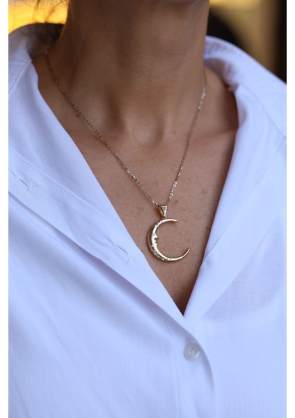 14 Ayar Altın Taşlı Hilal Kolye Ucu fiyatları