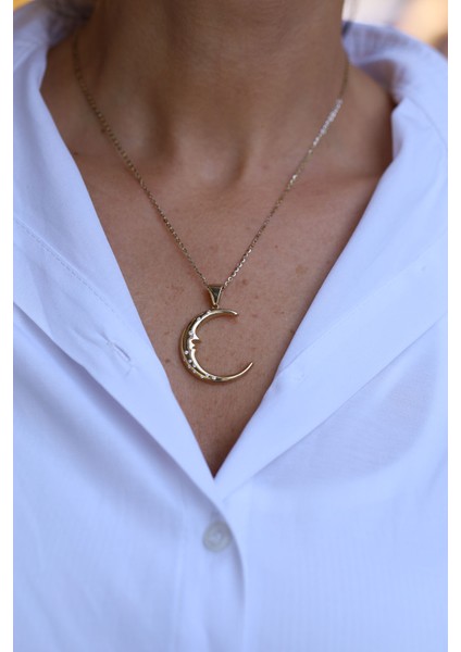 14 Ayar Altın Taşlı Hilal Kolye Ucu fırsatları