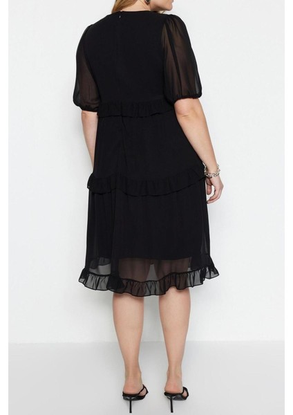 Moda Rahat Casual Günlük Şifon Dokuma Kare Yaka Kısa Kol Smock Mini Boy Büyük Beden Elbise fırsatları