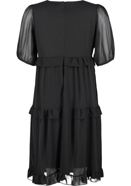 Moda Rahat Casual Günlük Şifon Dokuma Kare Yaka Kısa Kol Smock Mini Boy Büyük Beden Elbise indirimleri