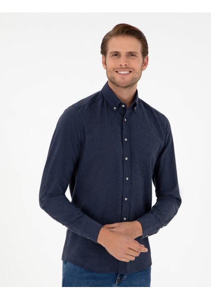 Erkek Lacivert Slim Fit Uzun Kollu Gömlek 50298570-VR033