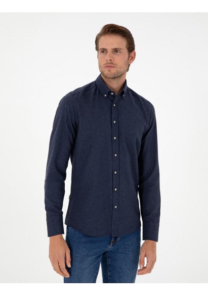 Erkek Lacivert Slim Fit Uzun Kollu Gömlek 50298570-VR033 modelleri