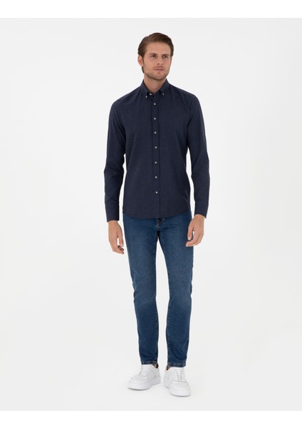 Erkek Lacivert Slim Fit Uzun Kollu Gömlek 50298570-VR033 fırsatları