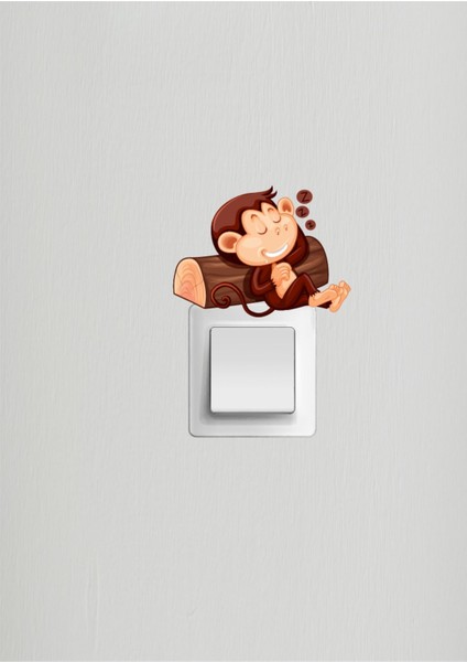 Uyuyan Sevimli Maymun Priz Sticker Duvar Sticker