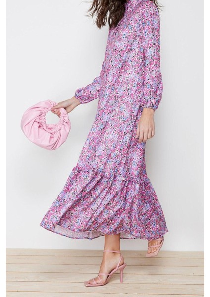 Moda Regular Casual Günlük Queen Crep Dokuma Dik Yaka Uzun Kol A-Line Maxi Boy Tesettür Elbise modelleri