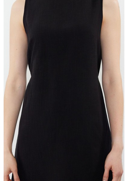 Moda Regular Gündüz Gece Keten Karışımlı Dokuma Bisiklet Yaka Askılı Kol A-Line Mini Boy Elbise fırsatları